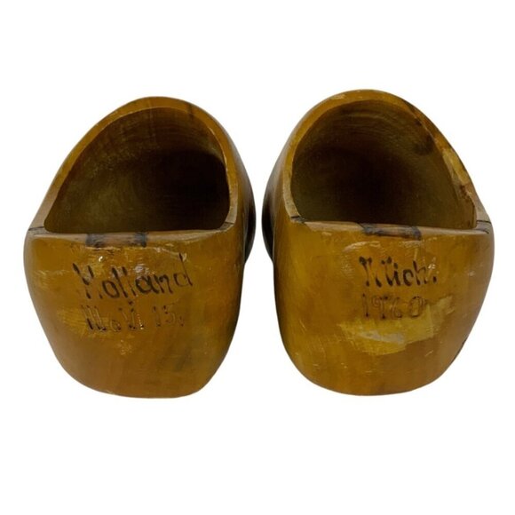 Vintage Hand-Painted Carved LARGE Wooden Dutch Clogs With Windmill Design - Picture 5 of 11